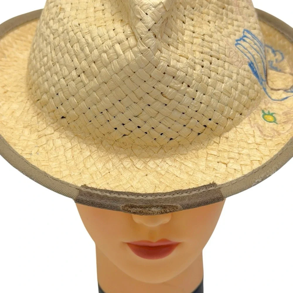 True‎ Religion Sz L/XL 100% Paper Straw Embroidered World Tour Buddha Trilby Hat